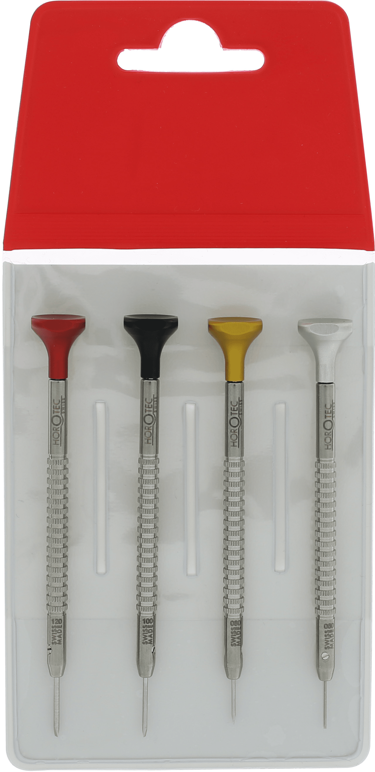 Conjunto de 4 chaves de fenda para relojoeiro em estojo plástico – Ø 0,60-0,80-1,00-1,20 mm