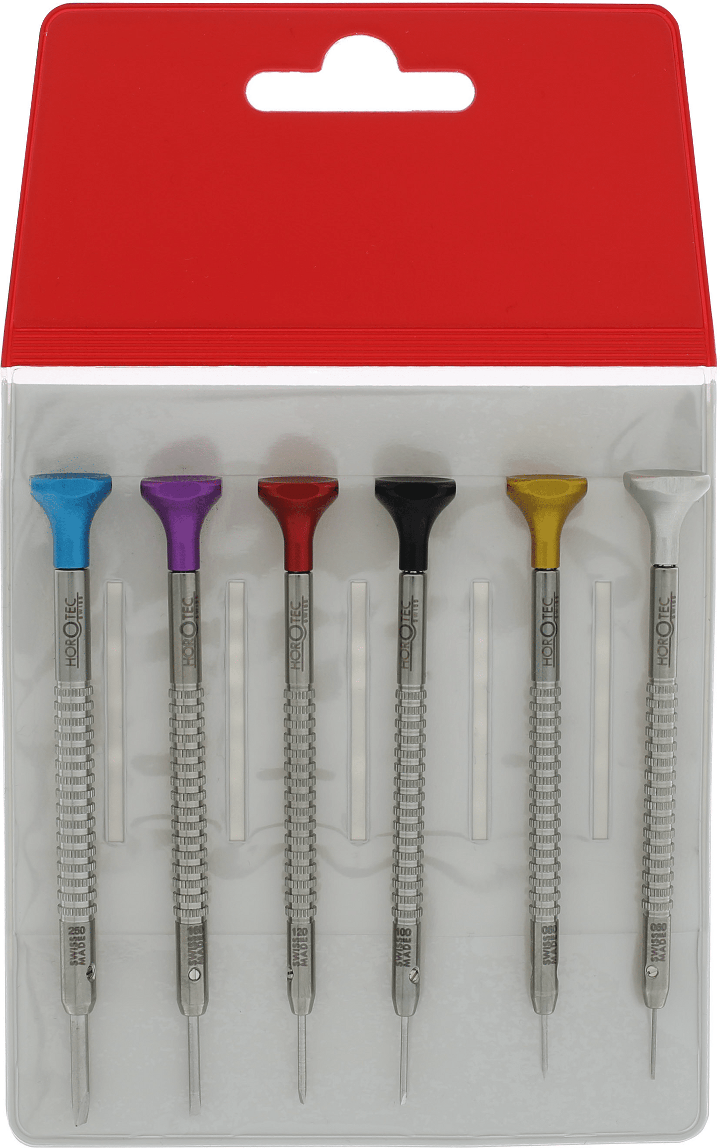 Conjunto de chaves de fenda para relojoeiro em estojo plástico (6 peças, Ø 0,60-2,50 mm)