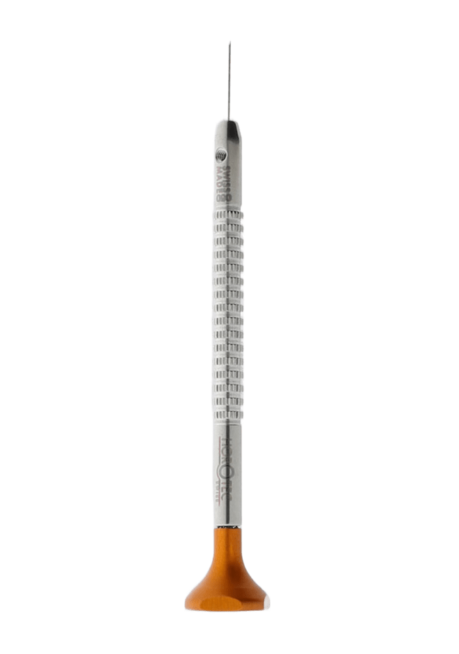 Watchmaker's screwdriver with colored aluminum head, interchangeable "T" tip from 0.50 to 2.00 mm