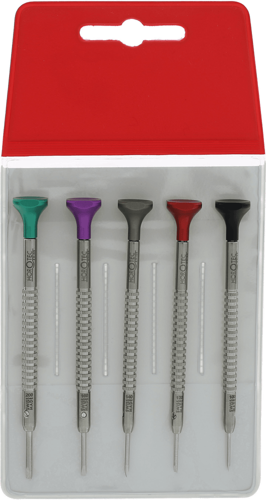 Conjunto de chaves de fenda para relojoeiro, 5 peças (Ø 1,00 a 2,00 mm)