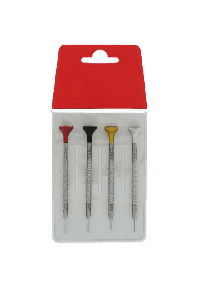 Conjunto de 4 chaves de fenda para relojoeiro em estojo plástico – Ø 0,60-0,80-1,00-1,20 mm