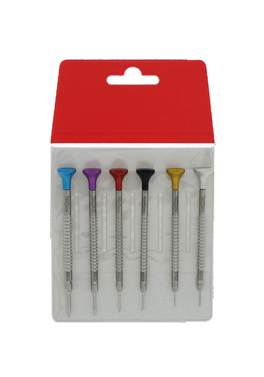 Conjunto de chaves de fenda para relojoeiro em estojo plástico (6 peças, Ø 0,60-2,50 mm)