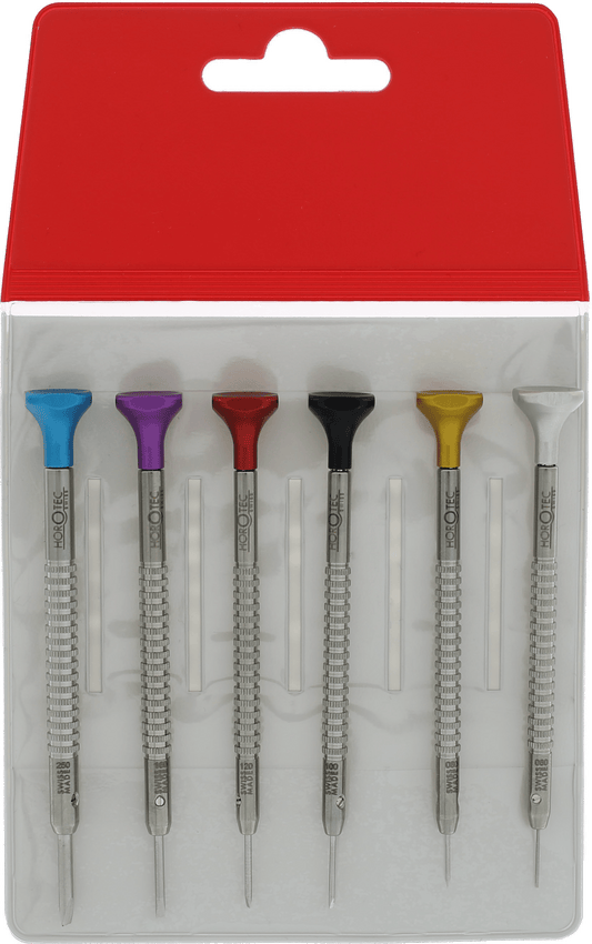 Conjunto de chaves de fenda para relojoeiro em estojo plástico (6 peças, Ø 0,60-2,50 mm)