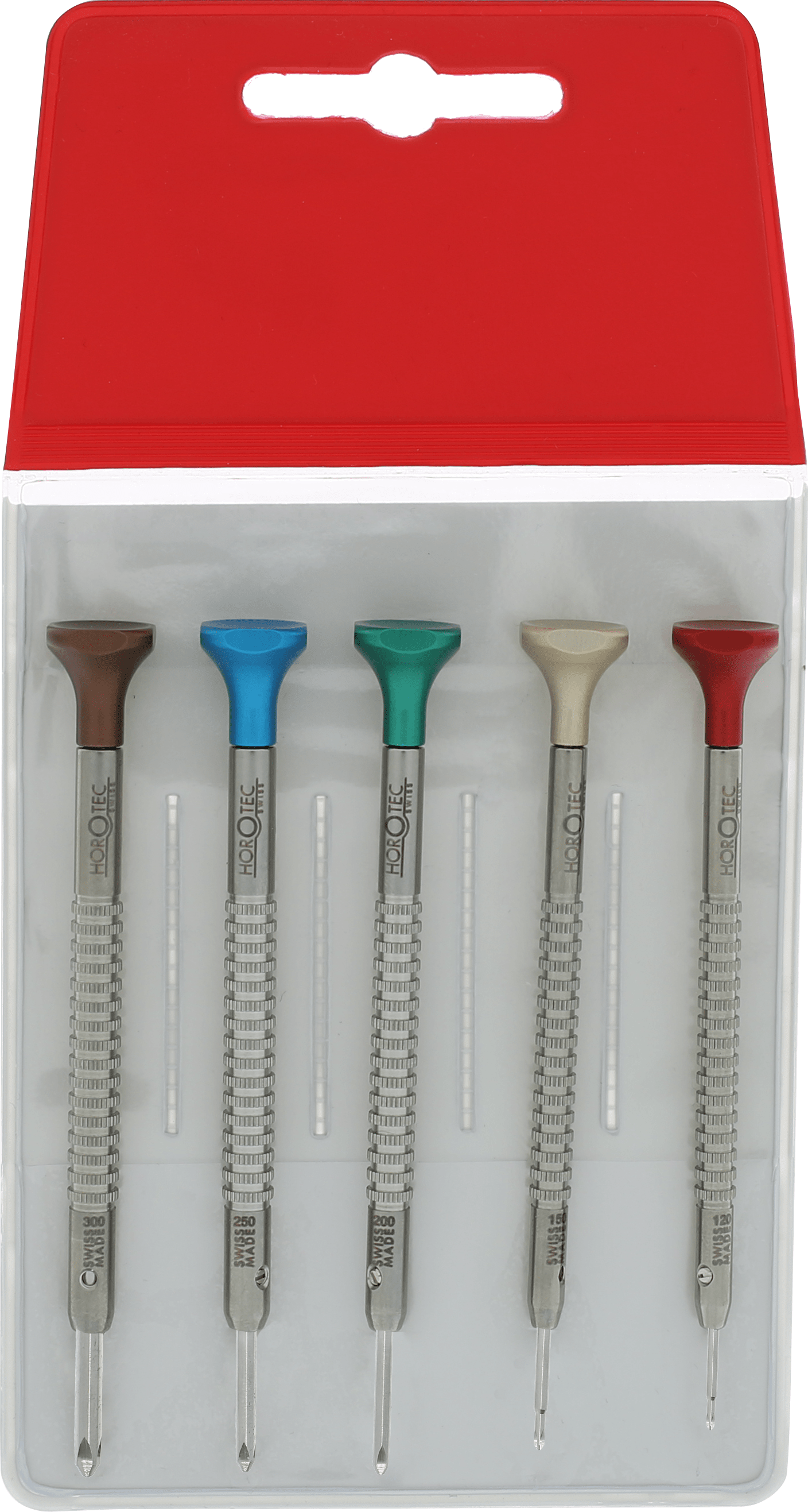Conjunto de 5 pontas de chave de fenda Phillips com diâmetros de 1,20 a 3,00 mm.